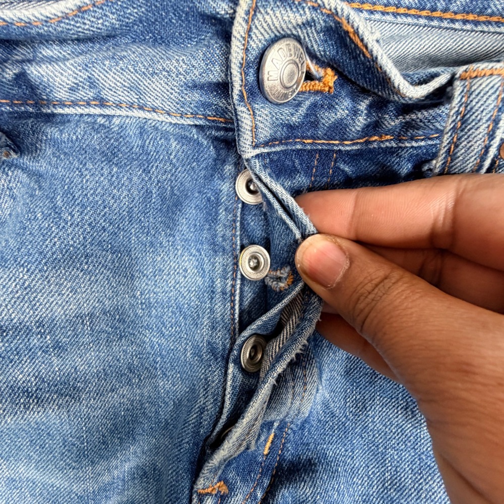 Madewell Straight Leg Jeans 29 Blue Raw Hem Cuffed DM8771 - Picture 9 of 10